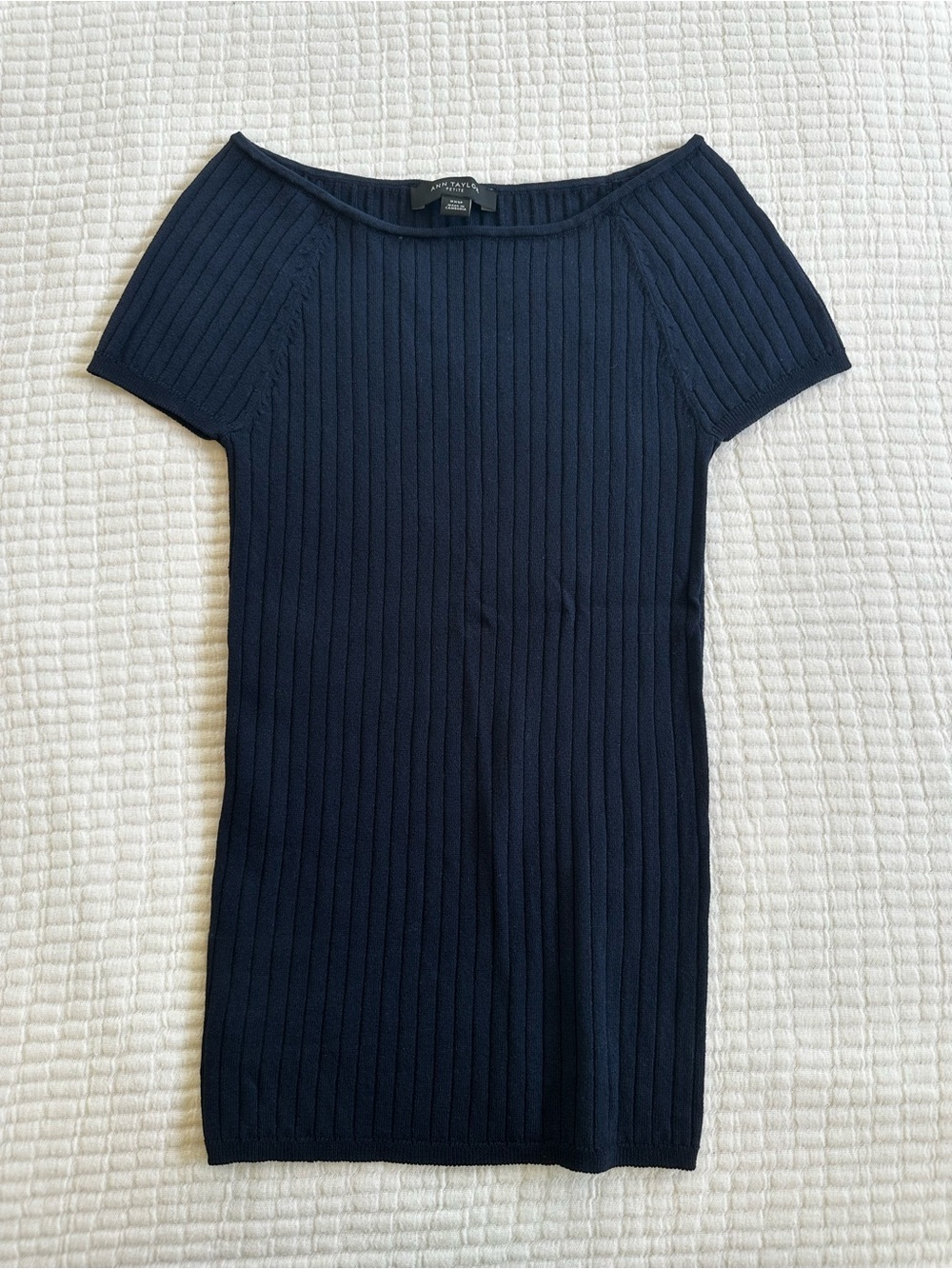 Ann Taylor Black Stretch Ribbed Short-Sleeve Top